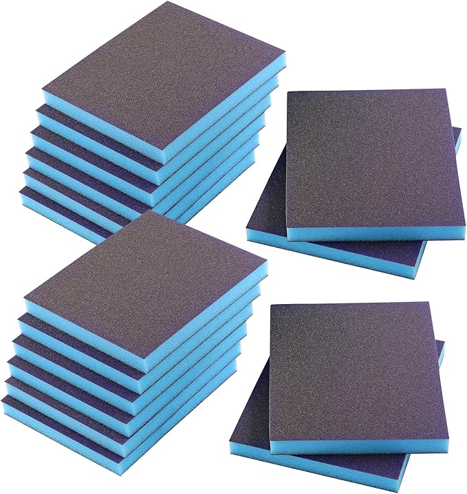16Pcs 180 Grit Sanding Sponge, Jamiikury Sanding Blocks Washable and Reusable, Wet Dry Sandpaper Sponge for Wood Metal Furniture Paint and Drywall