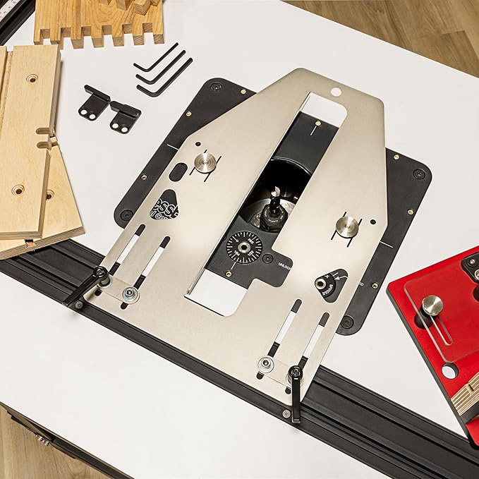 JessEm 06300 Precision Box Joint Jig for Router Tables, Professional Woodworking Jig for Perfect Finger Joints with 1/4", 3/8", 1/2" Aluminum Indexing Keys and Smooth Bearing Glide System