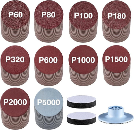 LET'S RESIN LRP-2393 4-in-1 Resin Sander Accessory Kit - 203pcs 3 Inch Hook & Loop Sandpapers, Sanding Disc & 2*Buffing Pads (60/80/100/180/320/600/1000/1500/2000/5000) for Resin Crafts