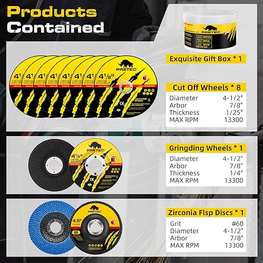 Grinding & Cutting Wheels 4 1/2 inch Set,Angle Grinder Wheel Set,Cut Off Wheels 8 PCS,Grinding Wheel,4.5??Flap Discs for Angle Grinder for Cutting Grinding 8+1+1 PC