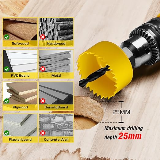 KATA Hole Saw Kit, 20 Pieces Hole Saw Set with 3/4"-6"(19-152mm) 13PCS Saw Blades, 2 Mandrels, 3 Drill Bits, 1 Installation Plate, 1 Hex Key, Ideal for Soft Wood, Plywood, Drywall, PVC, Yellow