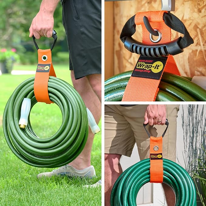 Easy-Carry Wrap-It Storage Straps - 28??(2-Pack) Blaze Orange with Grommet - Heavy Duty Wrap It Storage Straps and Extension Cord Wrap for Water Hose Storage