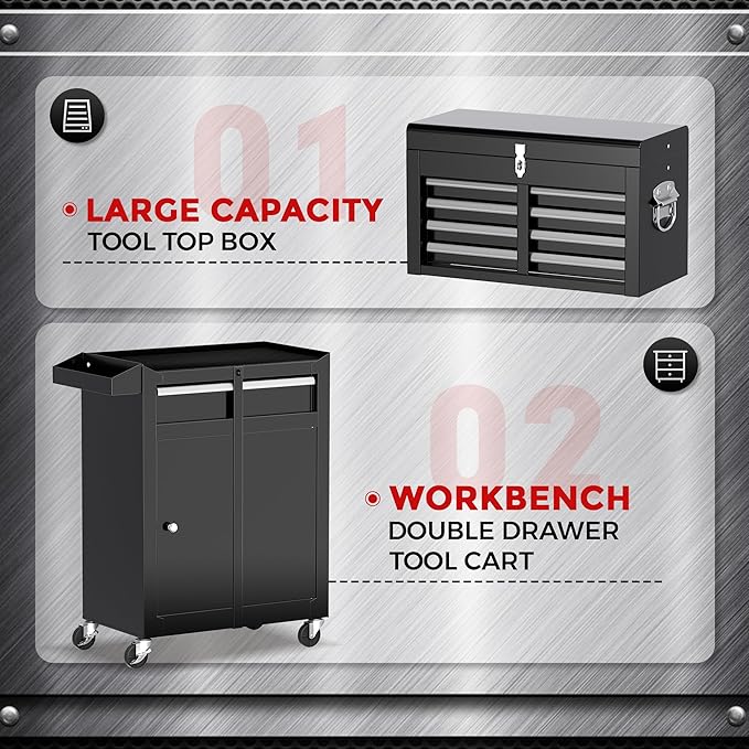 INTERGREAT Rolling Tool Chest, 5-Drawer Tool Box Organizer w/Lockable Wheels & Sliding Drawers & Detachable Top, Tool Storage Cabinet for Garage Workshop, Black