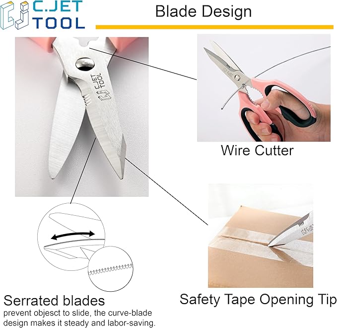 8" Heavy Duty Scissors, Utility Scissors All Purpose for Cardboard, Plastic, Carpet, Rope, Leather. Sharp Stainless Steel Blades, Non?멣lip Handle, Kitchen Shears for Food, Meat & Poultry