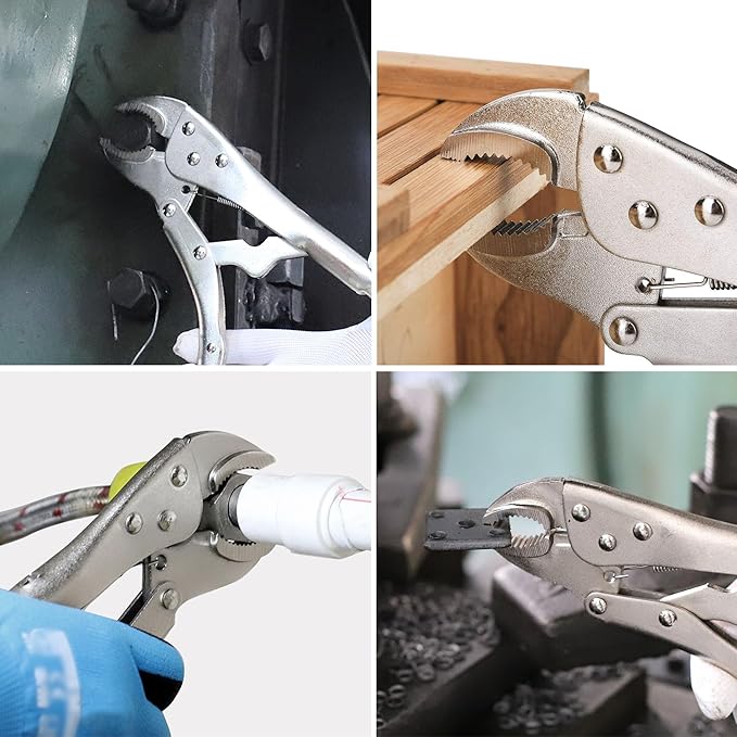 FASTPRO 4-Piece Locking Pliers Set, Vice Grips Pliers Included 5", 7", 10" Curved Jaw and 6-1/2" Straight Jaw