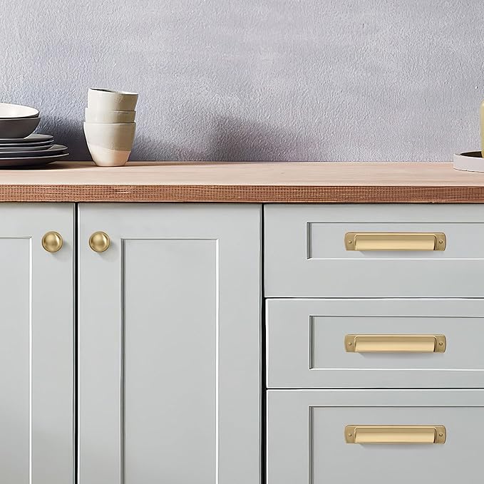 Khtumeware 20 Pack 1-1/4 inch Brushed Brass Cabinet Knobs - Brushed Gold Drawer Knobs for Dresser & Kitchen Drawers