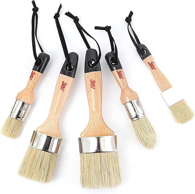 Chalk Paint Brush Set for Furniture ??5PC Natural Bristle, 3 Small and 2 Large Wax Brushes (2.5"), Perfect for Painting, Stenciling, and Waxing, Compatible with Chalk Paint and Furniture Wax