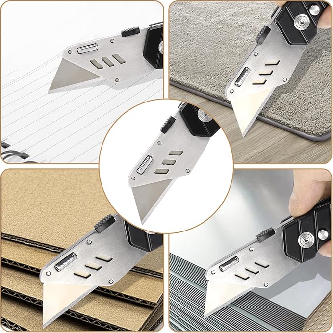 Harita Utility Knife Box Cutter with Belt Clip, Extra 5 pack refilled Blades and Wood Handle Heavy Duty Cutter, Quick-change & Safety Back Lock