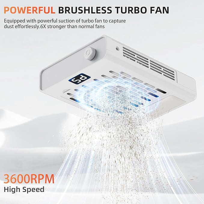 Nail Dust Collector, Professional Brushless Turbo 5 Speed Dust Collector Powerful Duster Machine Tool for Acrylic Nail Polishing