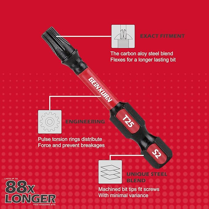 T25 mpact Tough Magnetic #25 Torx Head Power Bits, 15Pieces S2 Alloy Steel T25 Screwdriver Bits Set with Impact Magnetic Bit Holder