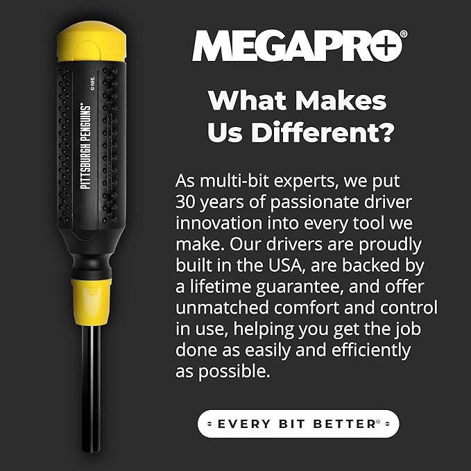 MEGAPRO짰 NHL짰 Team Edition Multi-bit Screwdriver | Officially Licensed NHL짰 Gear | Durable, Ergonomic, Pro-Grade Screwdriver (Pittsburg Penguins짰)