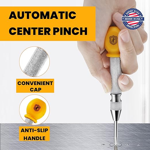 Mulwark 5'' Automatic Center Punch Set - Spring Loaded Center Punch for Metal, Wood, Plastic, Car Window Puncher Breaker Tool with Palm Cap, Replacement Tips and Springs Included, 2 Packs with Case