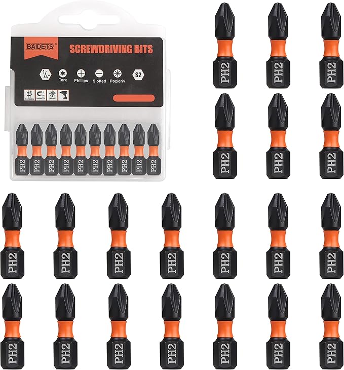 Pro PH2 Bit Assortment - Screwdriver Bits Set 20Pcs, 25mm Length, Phillips Screwdriver Bit, 1/4 Inch Hex Shank, with Storage Box