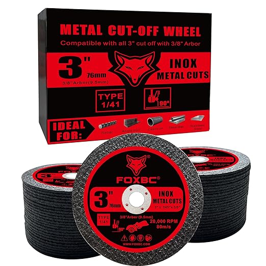 FOXBC 3 Inch Cut Off Wheel Discs, Metal & Stainless Steel Cutting Disc for Die Grinder, 3” x 3/64” x 3/8” - 50 Pack