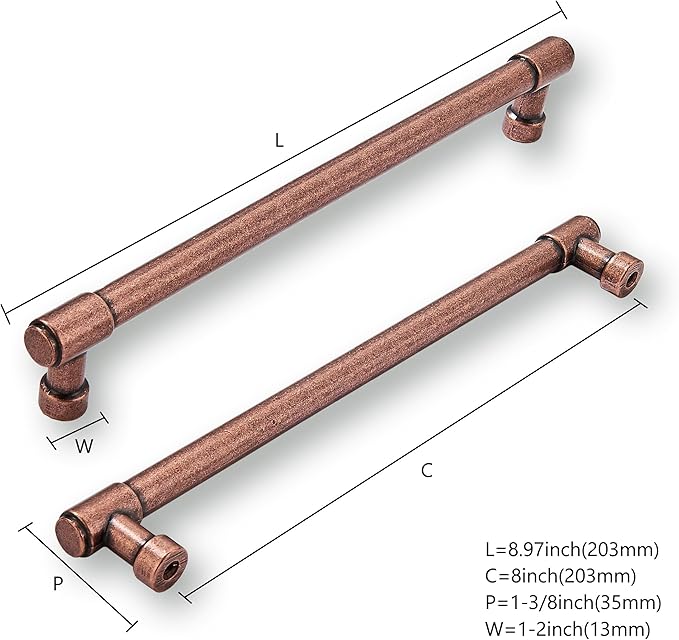 khtumeware 6 Pack 8 Inch(203mm) Vintage Antique Copper Cabinet Pulls Kitchen Cabinet Hardware for Cupboard Drawer Handles Dresser Pulls