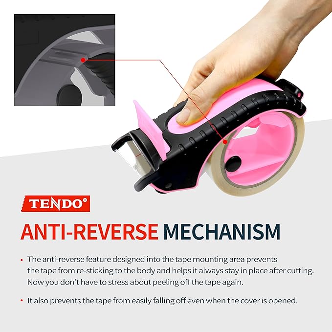 Heavy Duty Shipping Tape Dispenser: TENDO째 Premium Line ??Reusable, Replaceable, Eco-Friendly 2?쇺?Master Piece Dispenser for Pros with Patented 10째 Sloped Chromium Blades - P-2200 (4th Gen.)_Pink