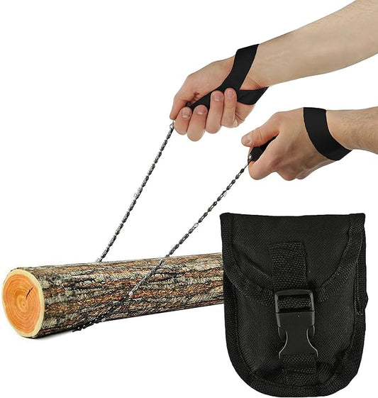 Pocket Chainsaw - Razor Sharp Self Cleaning 25.5 In Portable Hand Saw Survival Gear with Black Holster for Camping, Hunting, Hiking | Pocket-sized 25.5” Emergency Wilderness Survival Chain Saw (Black)