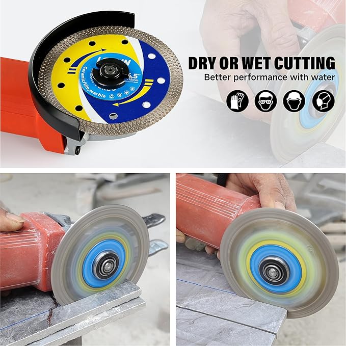3-Pack 4.5" Diamond Multi-Purpose Saw Blades - Heavy Duty Angle Grinder Discs for Cutting Marble/Quartz/Stone/Tile/Metal/Plastic (Blue Rippled, 3)
