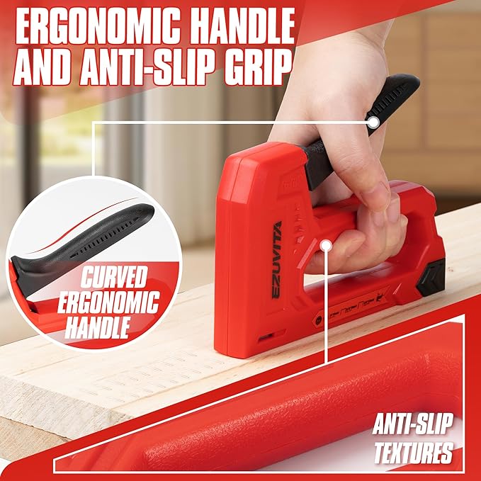 EZUVITA Light Duty Staple Gun for Wood, Red Upholstery Staple Gun Kit with 2000pcs JT21 Staples 1/4, 5/16, 3/8 inch and Staple Remover, Stapler Gun for Crafts, DIY, Classroom, Decoration