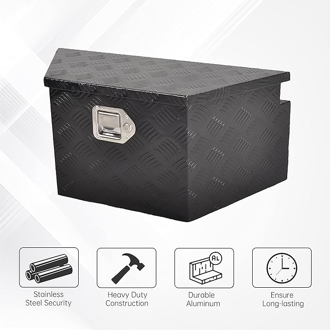26 Inch Aluminum Tongue Tool Box Heavy Duty 5 Bar Tread Trailer Tongue Box Pick Up Truck Tool Box Storage Organizer with Lock & Keys (26"X13.3"X12")
