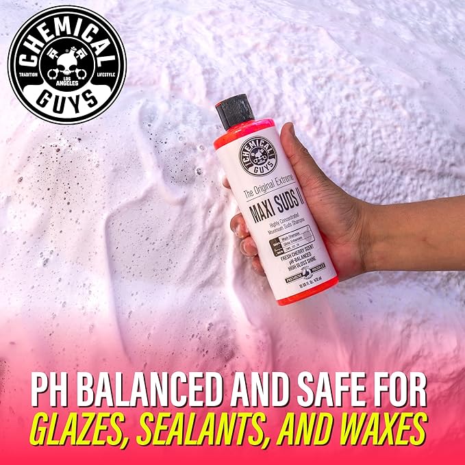 Chemical Guys CWS_101_16 Maxi-Suds II Foaming Car Wash Soap (Works with Foam Cannons, Foam Guns or Bucket Washes) Safe for Cars, Trucks, Motorcycles, RVs & More, 16 fl oz, Cherry Scent (Pack of 2)