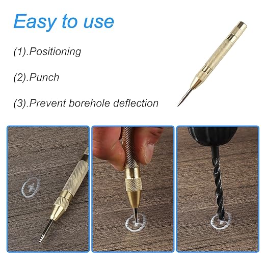2Pcs Automatic Center Punch, 5'' Premium Spring Loaded Center Punch, Adjustable Spring Loaded Hole, Heavy Duty Steel Automatic Marker Tool for Metal, Wood, Glass by RNSXYAT