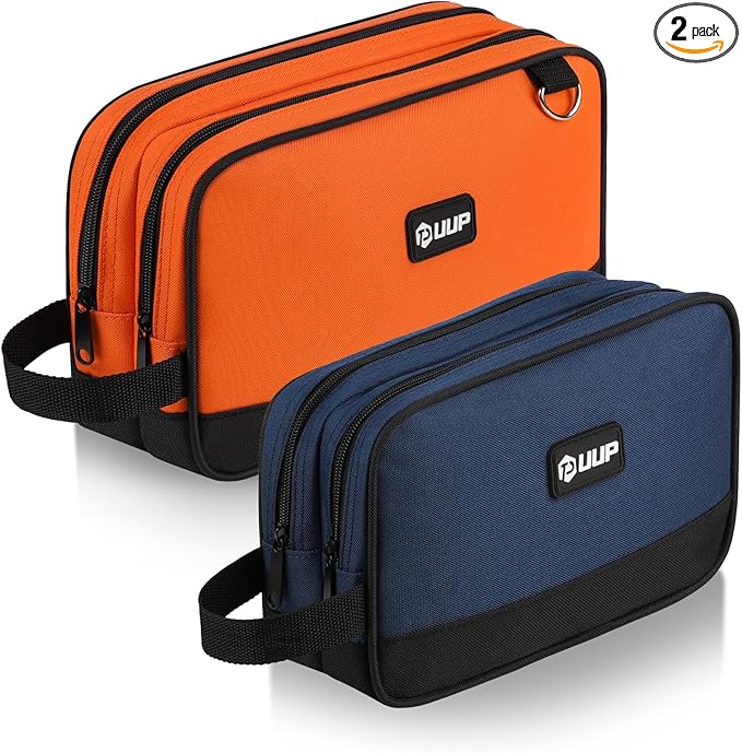 Small Tool Bag 2 Pack, Zipper Tool Pouch Two Compartments, 10 12 inch Utility ToolBag with Carrying Handle, Tool box Storage Organizer for Electrician Mechanic, Gift for Men Dad, Orange/Blue