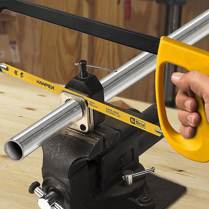 12in. High-Tension Hacksaw Frame with 10pcs 24TPI Extra Bi-metal Blades, Hand Saw Suitable for Metal, wood, PVC, Carpentry
