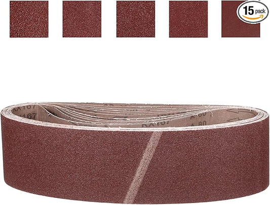 6 x 48 Inch Sanding Belt, 15 Pcs 80/120/150/240/400 Grit Knife Sharpener Belts Work Sharpening for Belt Sander Knife Carving Tool Metal Working