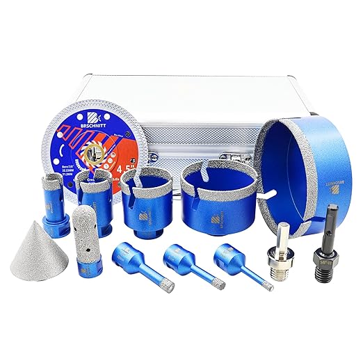 Diamond Core Drill Bit Set - BRSCHNITTTile Hole Saw Kit 1/4" 5/16" 3/8" 4/5" 1-3/8"2" 3" 4 1/2"& 4/5" Finger Bit&2" Chamfer Bit for Porcelain Tile Ceramic Marble Granite&Diamond Blade
