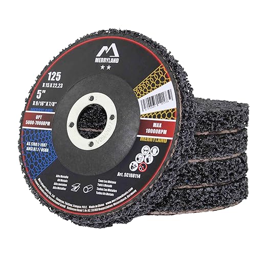 Merryland Strip Disc 5 inch Paint Rust Remover Disc for Angle Grinder, 5inch Black Strip Wheel 5 Pack, Stripping Wheel Stripper Wheel INOX Stainless Steel Iron Universal, Craft-Line SC108114-05