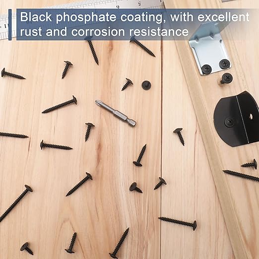 100pcs #8 횞 1-1/4??Modified Truss Head Wood Screws, Phillips Drive, Black Wood Screws, Screws with Screwdriver Bit