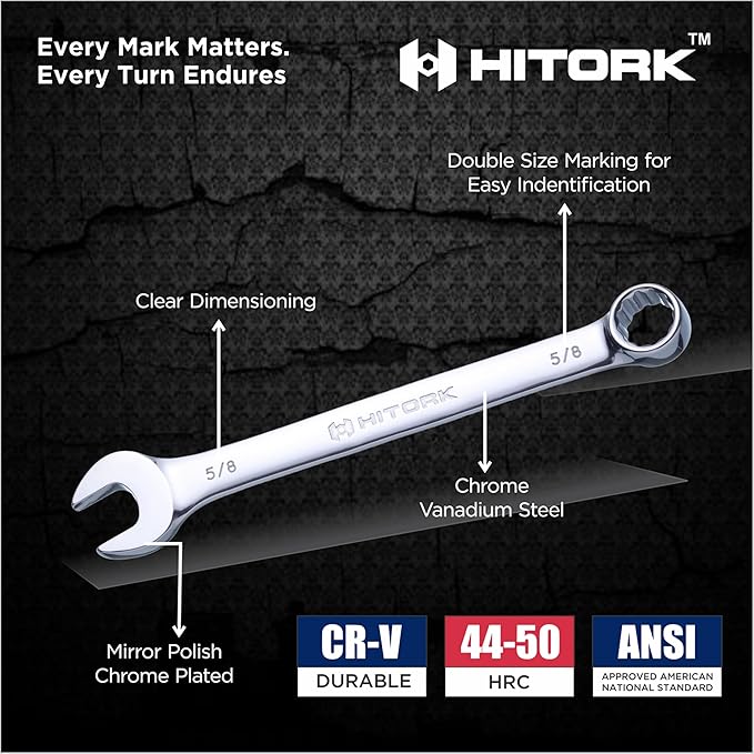 HITORK 32 Piece Wrench Set SAE & Metric 20 Standard & 12 Stubby Combination Wrenches Cr-V Steel 12-Point Mirror Finish 15째 Offset with Organizer Tray Ideal for Auto & Home Repair