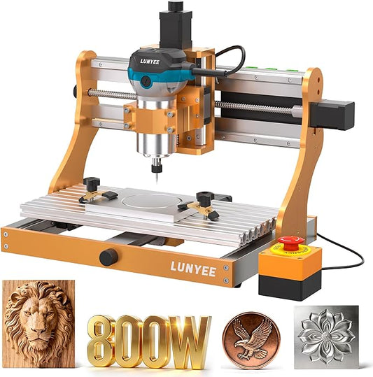 LUNYEE 3020 Nova CNC Router Machine, All-Metal XYZ Axis Linear Guides and Ball screw with 800W Trimmer Router, Suitable for Cutting Aluminum, Brass, Stainless steel, Wood, Acrylic, MDF, and Plastics