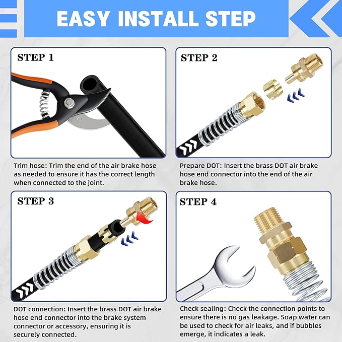 3/8??Hose x 1/2??Male Connector with Spring Guard, Dazakoot 2 Pack Air Brake Hose End Brass Fitting with 2 Pack 3/8??Sleeve Tube