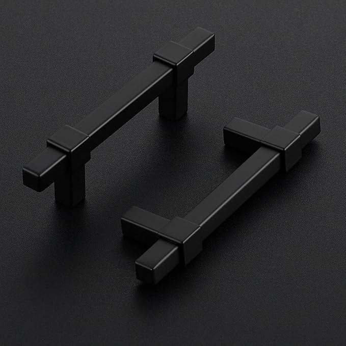 10 Pack Black Cabinet Handles - 3" Hole Center Cabinet Pulls Matte Black Drawer Pulls Cabinet Hardware Kitchen Handles for Cabinets