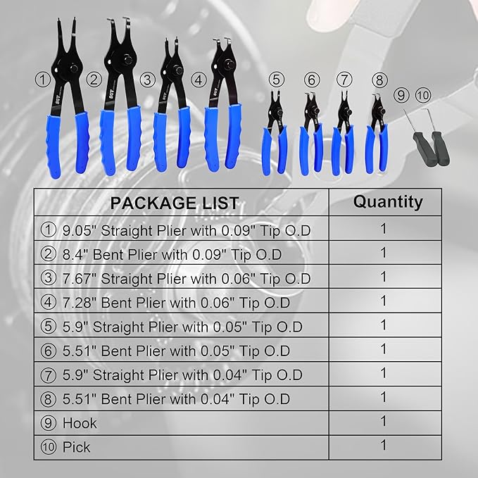 SGT 10 Pc Snap Ring Pliers Set,Heavy Duty Snap Ring and Circlip Removal Tool with Bent & Straight Pliers, Hook Pick,Internal & External Circlip Pliers Set with Storage Case & Gloves