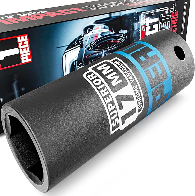 1/2" Drive Impact Socket, 17 mm Deep Socket, Metric, 6 Point, CR-V, for Automotive Maintaince, Mechanical Equipment Maintaince