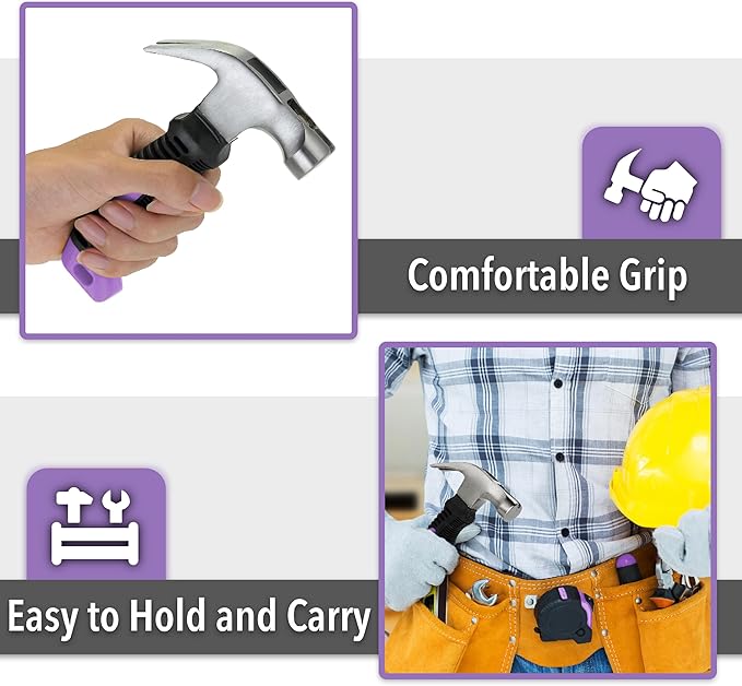 Mr. Pen- 8oz Purple Camping Hammer - Claw, Stubby, Tack, Magnetic, Small for Women, Nail - Tool
