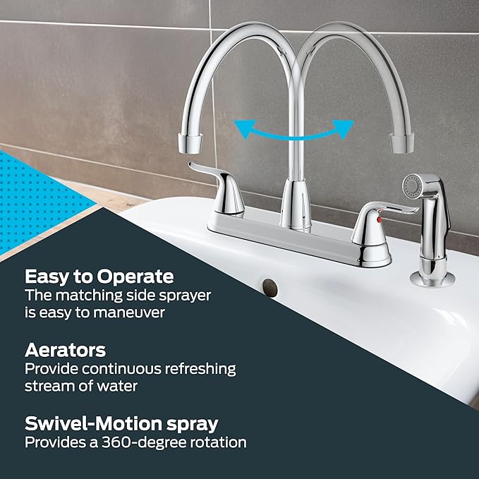 EZ-FLO Two-Handle High-Rise Kitchen Faucet with Sidespray, Stainless Steel, EZ-10201