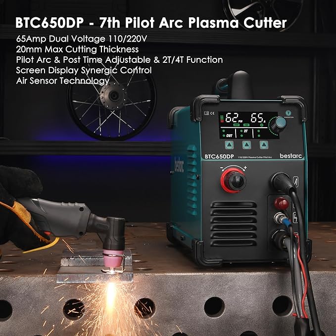 bestarc Plasma Cutter, [Pilot Arc] [Large LED Display] [Air Sensor] 65A bestarc Plasma Cutter Machine 110/220V Dual Voltage, 5/8 Inch Clean Cut 1 Inch Max Cut, Post Flow 2T/4T for Beginners DIY
