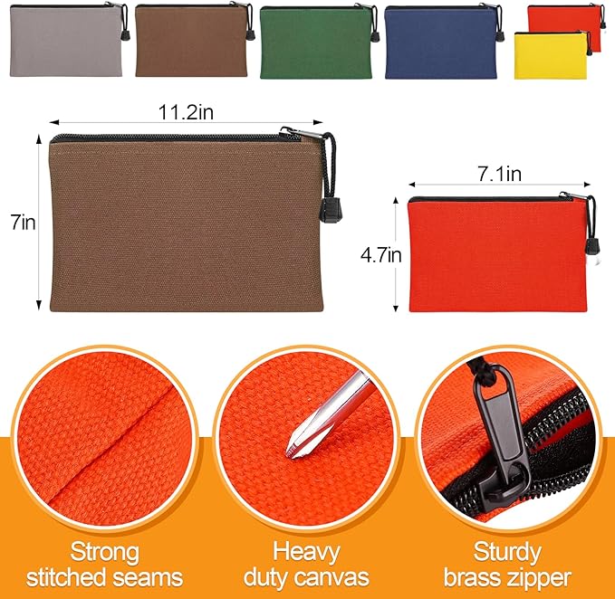 ANPHSIN 6 Pack Canvas Tool Bags Pouches - 11.2''x 7'' and 7''x4.7'' Heavy Duty Zipper Pouch Set, Multipurpose Small Tools Storage Organizer with Dependable Zipper