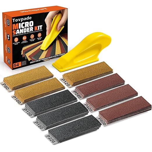 54PCS Premium Micro Sander, Detail & Mini Sander Block ??Precision Small Hand Sanding Tool, 80??00 Grit Sandpaper Kit, 3-in-1 Set for Wood, Crafts, Furniture, Tight Spaces & DIY Projects