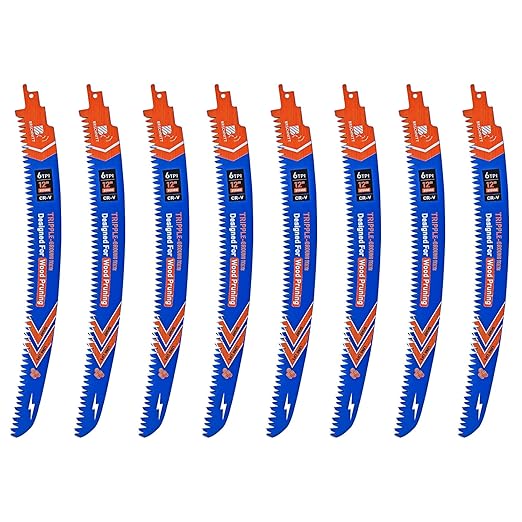 Japanese Teeth Reciprocating Saw Blades 12" 8PCS - Curved Edge Wood Pruning Saw Blades 6TPI for Tree Trimming,Wood Cutting,Cr-V Sabre Saw Pruning Blade