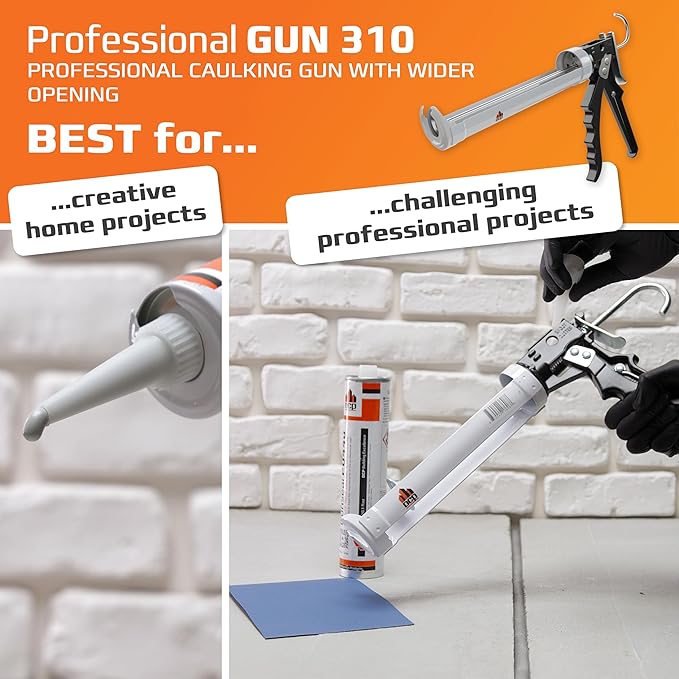 DCP Professional Gun 310 Caulking Gun with Wider Opening 10 oz. - Manual Caulking Tool Gun Suitable for Silicone, Polyurethane & Acrylic Caulk - 12:1 Thrust Ratio Hand Caulk Gun with Wider Opening
