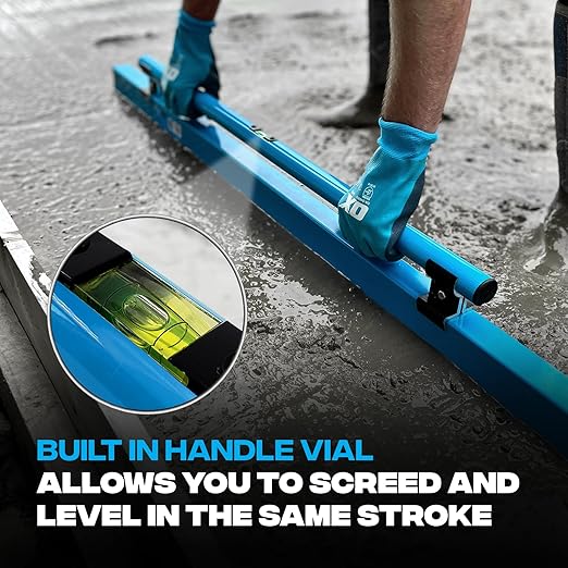 OX Tools Concrete Screed, Pro Series 96 Inch Screed with Level Vial, 8 Ft Concrete Darby, Aluminum Lightweight & Reversable Handle for Cutting and Smoothing Concrete, Powder Coated for Easy Cleanup