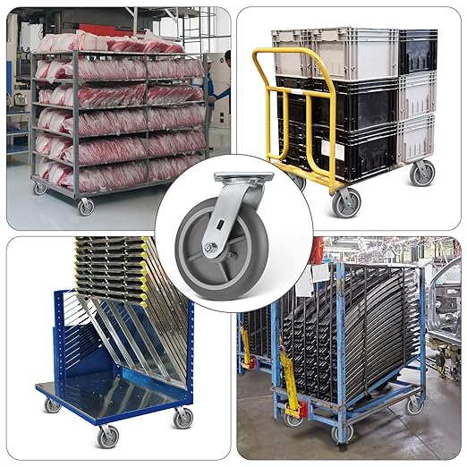 8inch Caster Wheels, Thermoplastic Rubber Wheels(Crown Tread) with Steel Plate, Heavy Duty Casters Set of 4-2800Lbs Capacity (4 Pack Swivel)