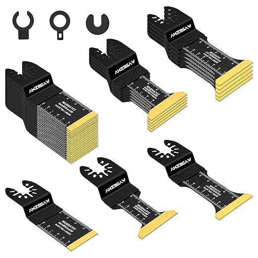 32PCS Titanium Oscillating Saw Blades Metal Cutting, Multi Tool Blades Kits for Metal Nails Hard Material and Wood Plastic, Oscillating Tool Blade Fit Dewalt Ryobi Bosch Milwaukee