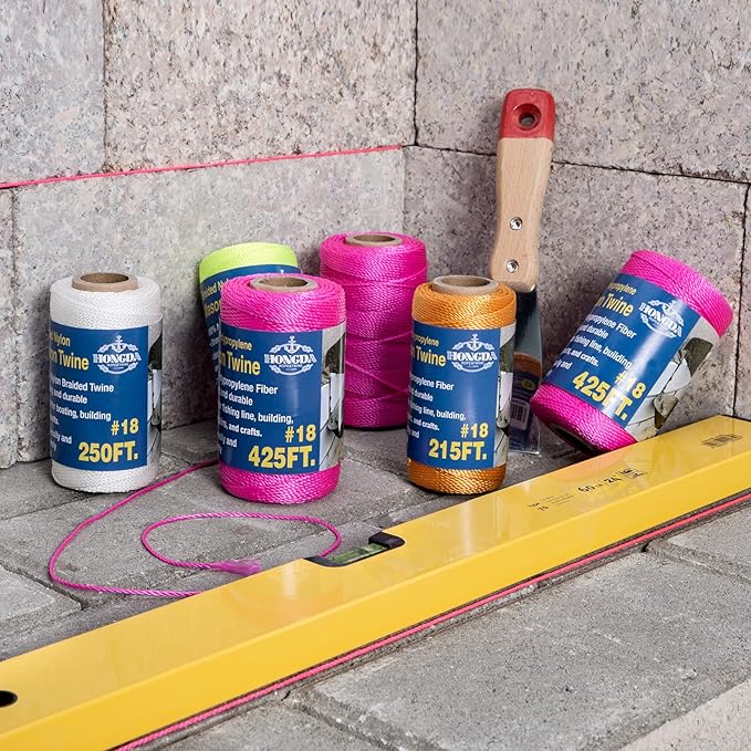 HONGDA Twisted Nylon String, #18 x 1080FT Mason Line String, Nylon Twine for Masonry Job, Trot Line, Decoy Line, Net Making and Mending, Workshop, Crafts, Gardening Fl.Pink
