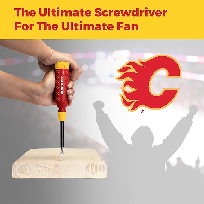 MEGAPRO짰 NHL짰 Team Edition Multi-bit Screwdriver | Officially Licensed NHL짰 Gear | Durable, Ergonomic, Pro-Grade Screwdriver (Calgary Flames짰)